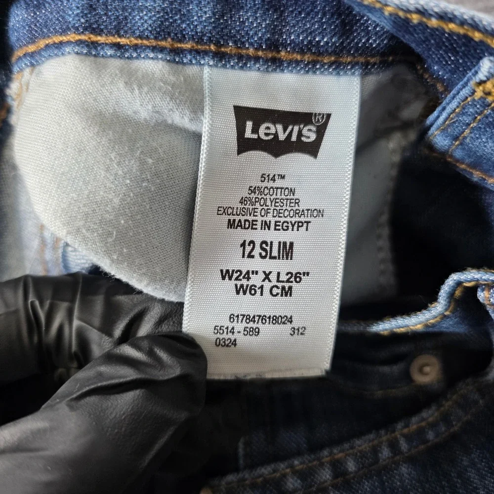 Levis 514 Slim Straight Jeans Boy's Size 12 Slim W24 L26 Blue Medium Wash Denim